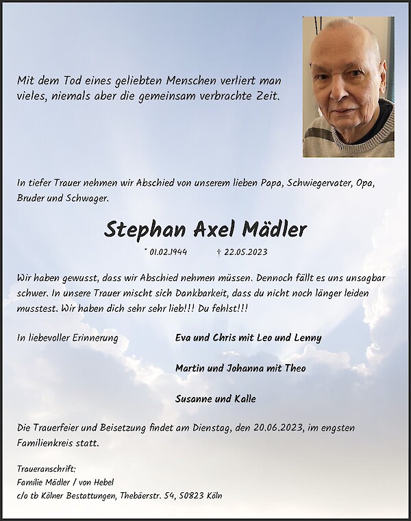 Obituary Stephan Axel Mädler, Bergheim
