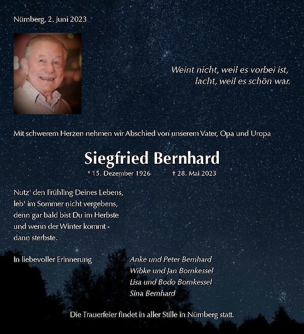 Obituary Siegfried Bernhard
