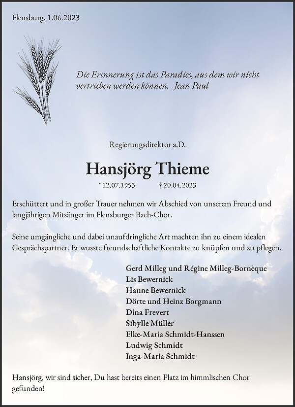 Obituary Hansjörg Thieme
