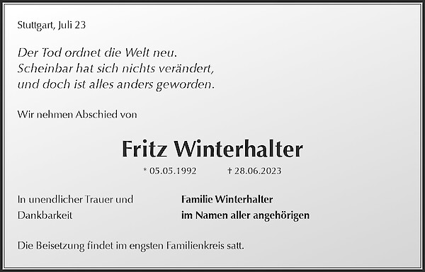 Obituary Fritz Winterhalter, Berlin
