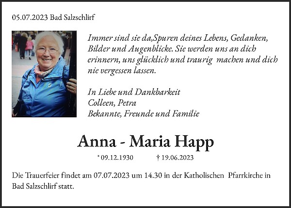 Obituary Anna -  Maria Happ
