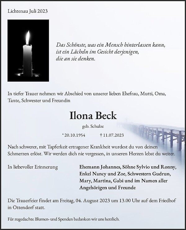 Obituary Ilona Beck, Lichtenau