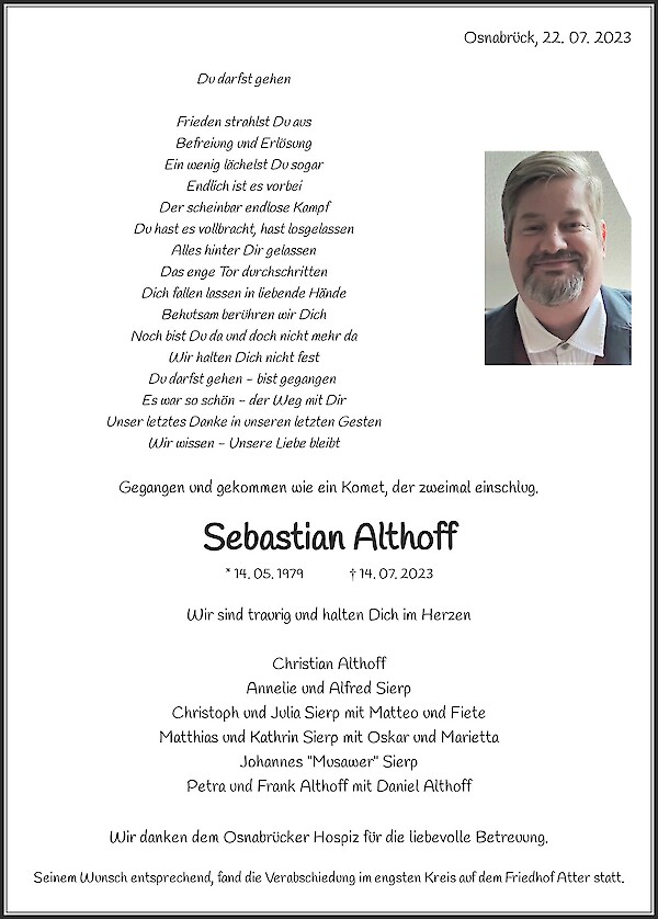 Obituary Sebastian Althoff