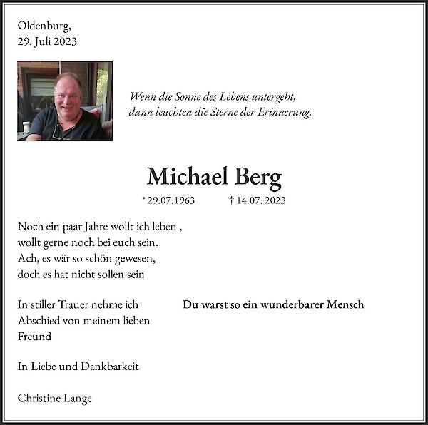 Obituary Michael Berg, Oldenburg