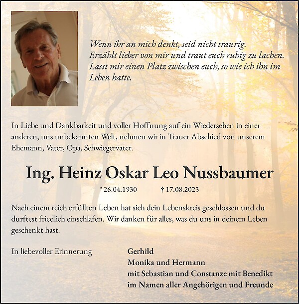 Obituary Heinz Oskar Leo Nussbaumer, Salzburg
