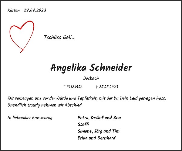 Obituary Angelika Schneider, Kürten