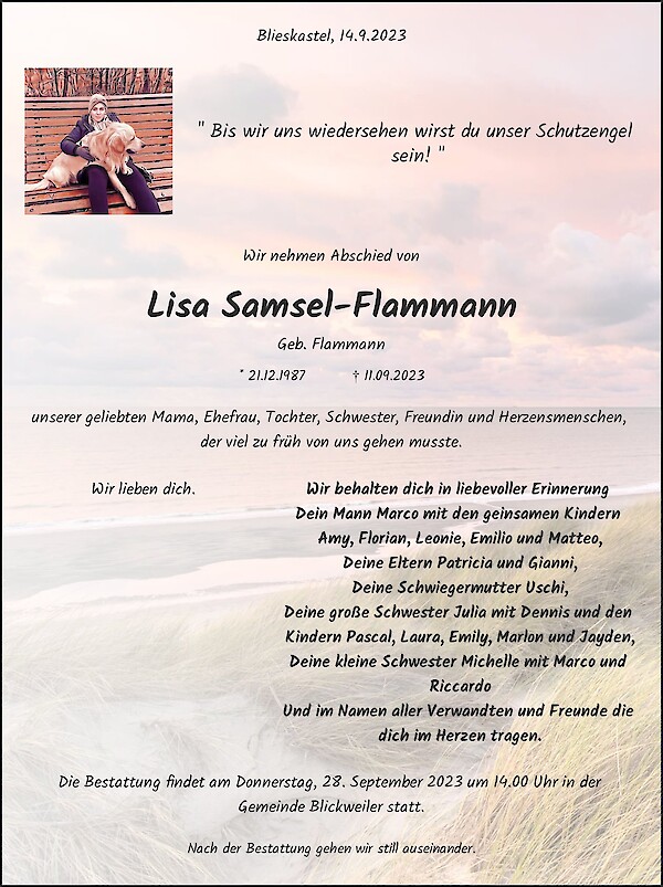 Obituary Lisa Samsel-Flammann, Blieskastel