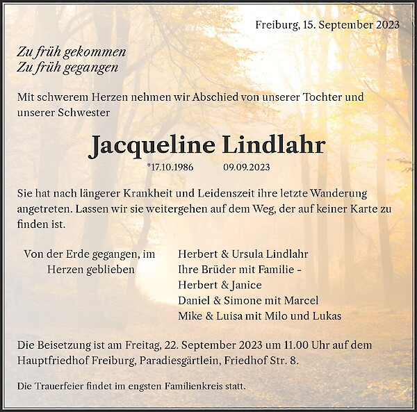 Obituary Jacqueline Lindlahr