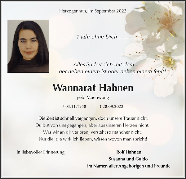 Obituary Wannarat Hahnen