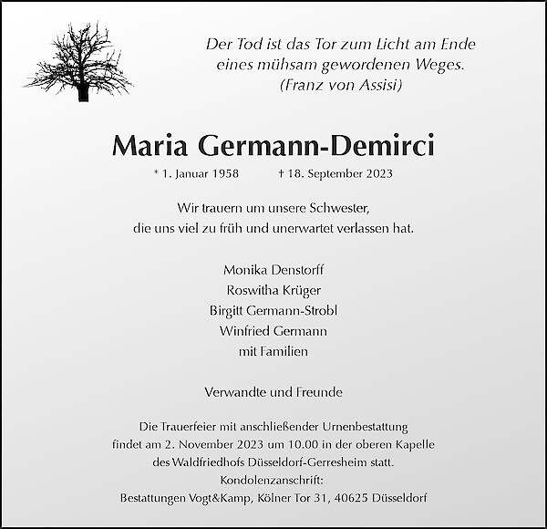 Obituary Maria Germann-Demirci