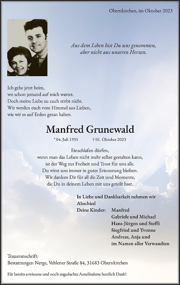 Obituary Manfred Grunewald, Obernkirchen