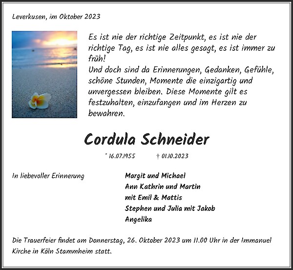 Obituary Cordula Schneider