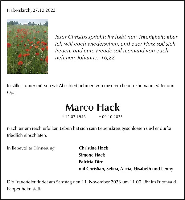 Obituary Marco Hack