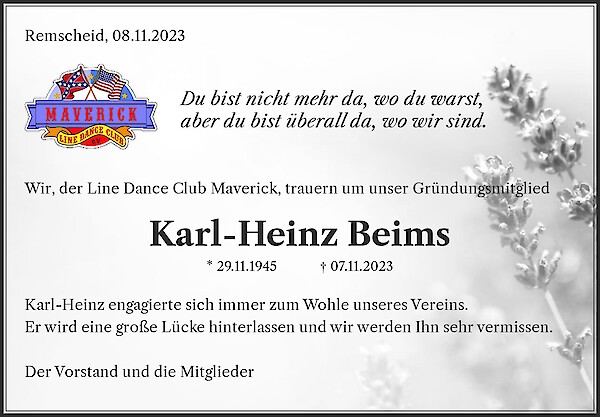 Obituary Karl-Heinz Beims, Remscheid