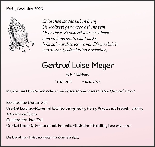 Obituary Gertrud Luise Meyer, Barth