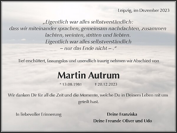 Obituary Martin Autrum, Leipzig