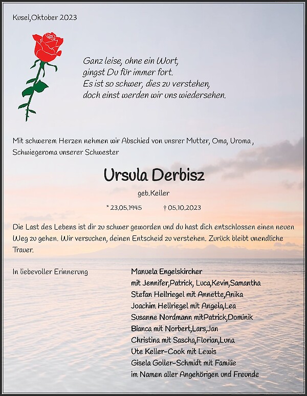 Obituary Ursula Derbisz, Hamburg