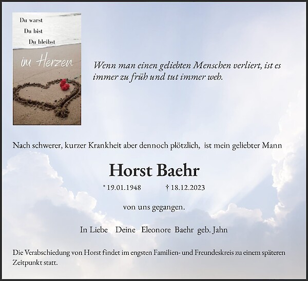 Obituary Horst Baehr