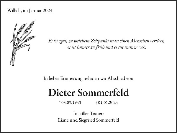 Obituary Dieter Sommerfeld, Herten Westerholt
