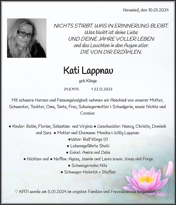 Obituary Kati Lappnau, Neuwied