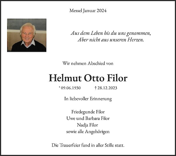 Obituary Helmut Otto Filor, Messel