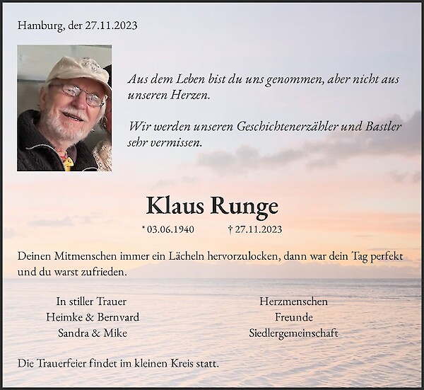 Obituary Klaus Runge