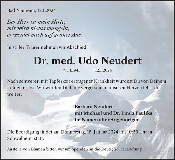 Obituary Dr. med. Udo Neudert, Bad Nauheim