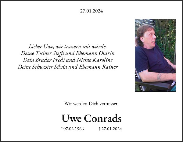 Obituary Uwe Conrads, Wuppertal