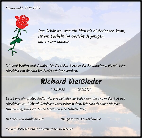 Obituary Richard Weißleder, Ilmenau