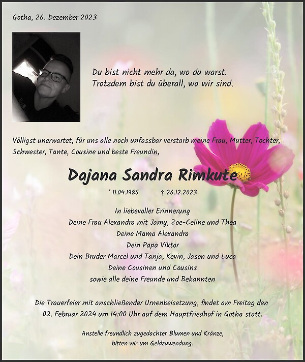 Obituary Dajana Sandra Rimkute