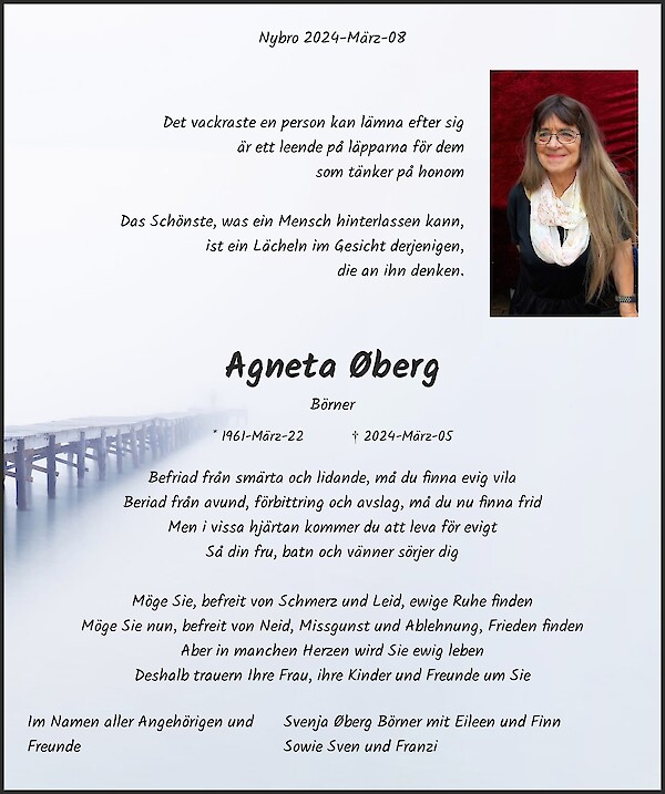 Obituary Agneta Øberg, Nybro