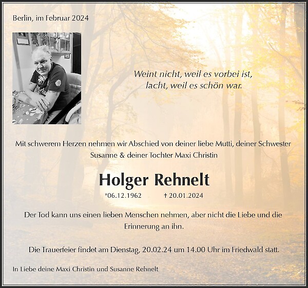 Obituary Holger Rehnelt, Breydin, OT Trampe