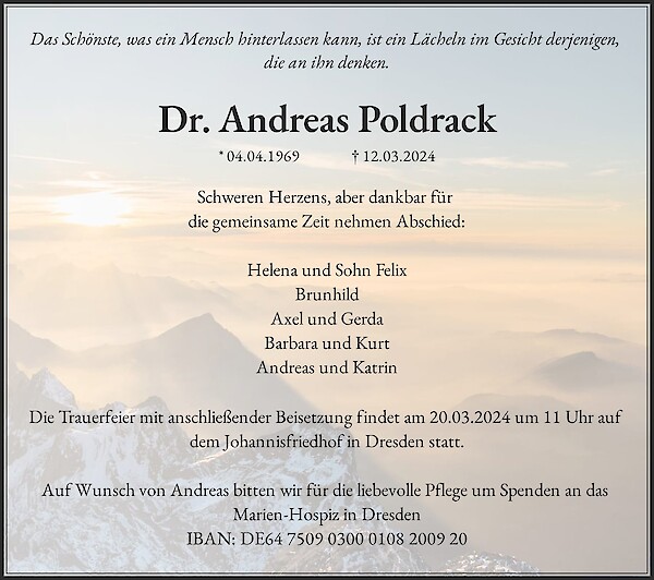 Obituary Dr. Andreas Poldrack