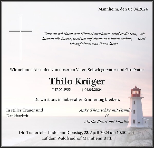 Obituary Thilo Krüger, Mannheim