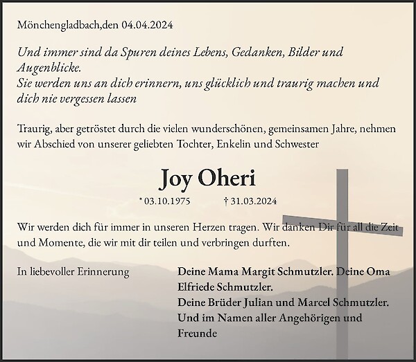 Obituary Joy Oheri, Mönchengladbach