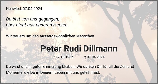 Obituary Peter Rudi Dillmann, Neuwied