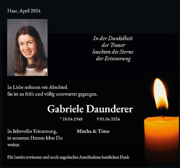Obituary Gabriele Daunderer, Haar