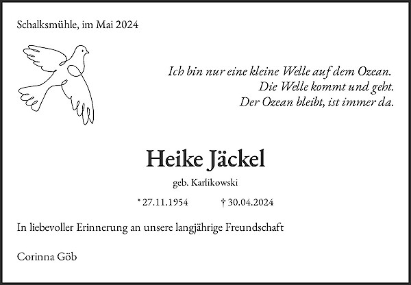 Obituary Heike Jäckel, Schalksmühle