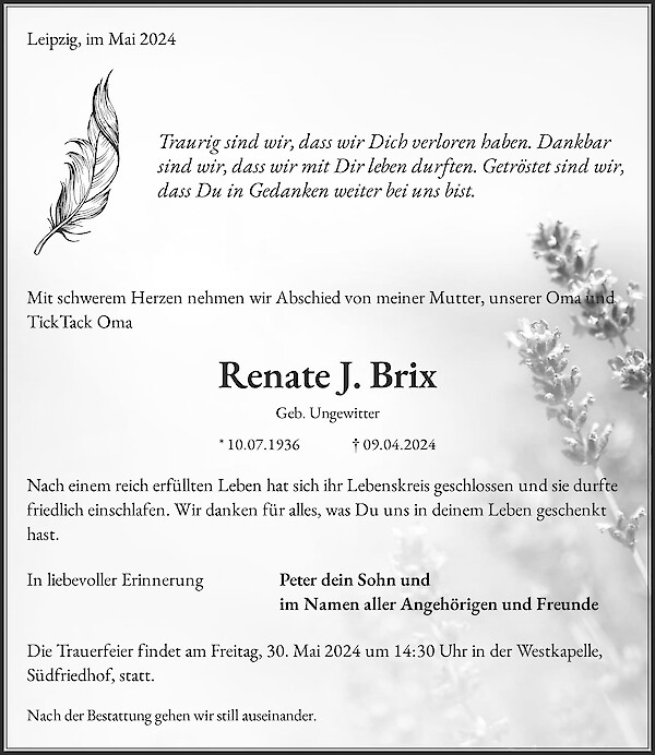 Obituary Renate J. Brix