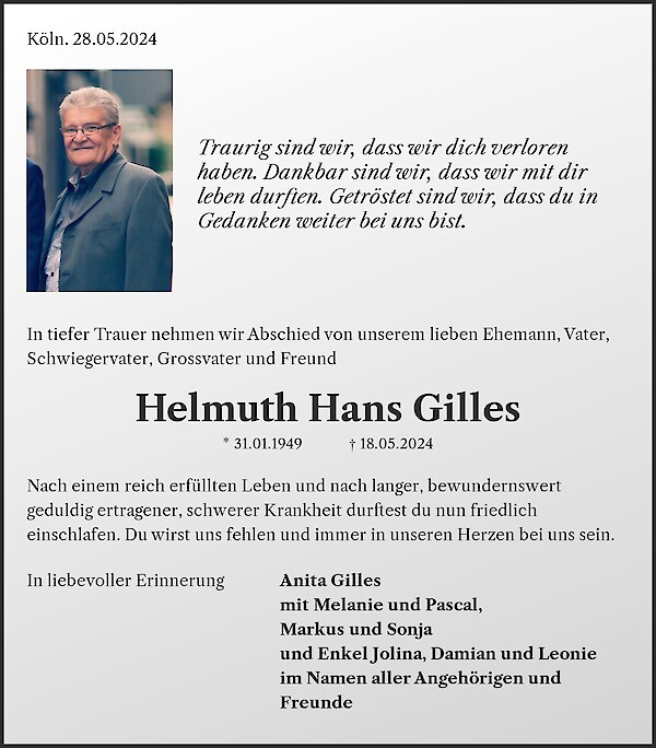 Obituary Helmuth Hans Gilles, Köln