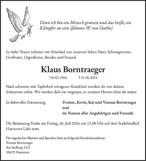 Obituary Klaus Borntraeger