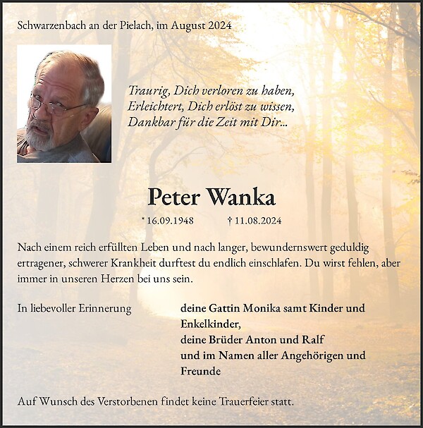 Obituary Peter Wanka