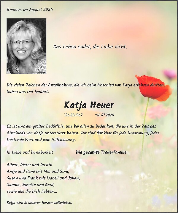 Traueranzeige von Katja Heuer