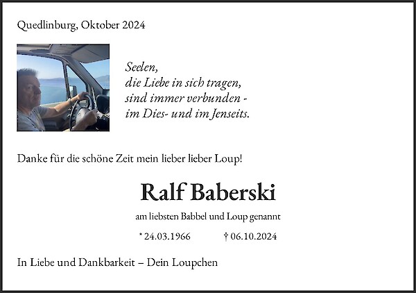 Obituary Ralf Baberski, Quedlinburg