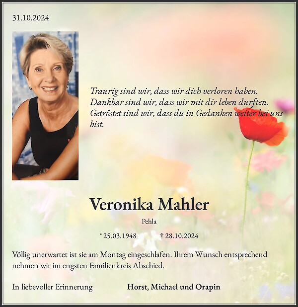 Obituary Veronika Mahler, Dormagen
