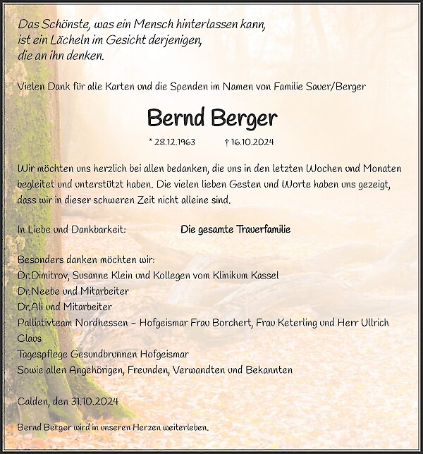 Obituary Bernd Berger, Calden