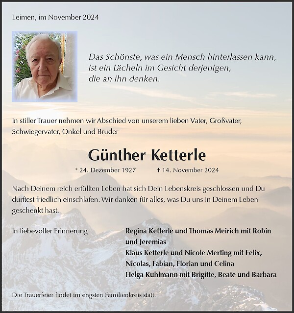 Obituary Günther Ketterle, Leimen