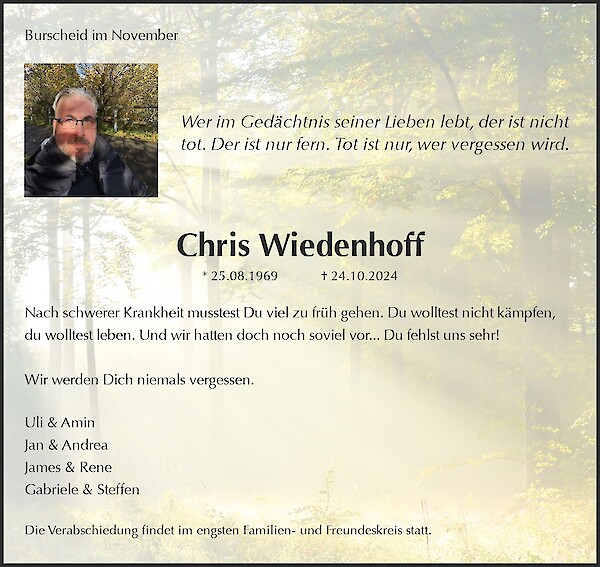 Obituary Chris Wiedenhoff, Burscheid