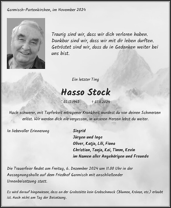 Obituary Hasso Stock