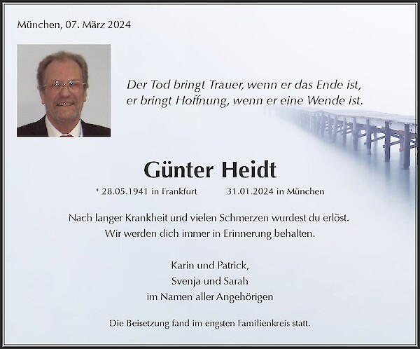 Obituary Günter Heidt, München